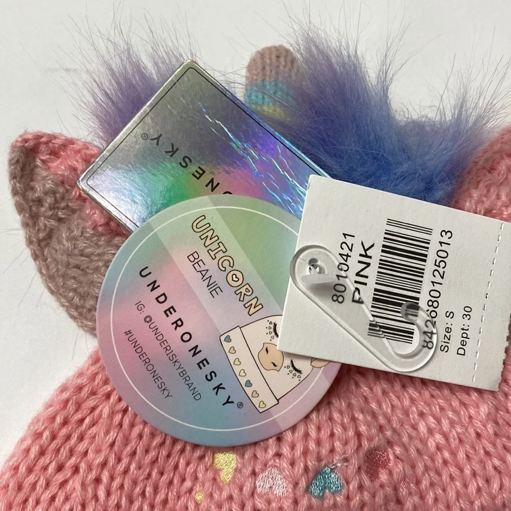 Under One Sky pink unicorn beanie hat NWT